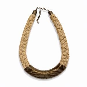 Gold Statement Necklace Braided Fabric Collar Chunky Metal Bib Necklace African